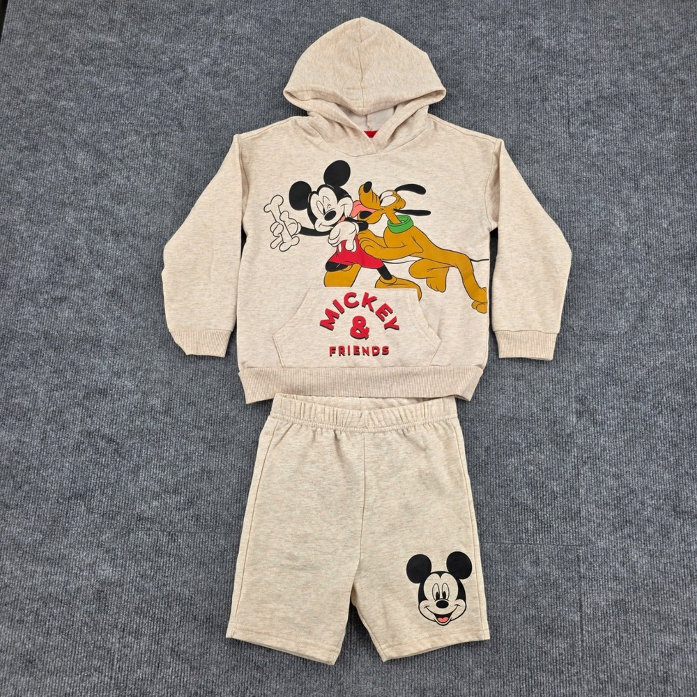 Disney Mickey and Friends Hoodie and Shorts Set Oatmeal Heather Size 5 RN16435